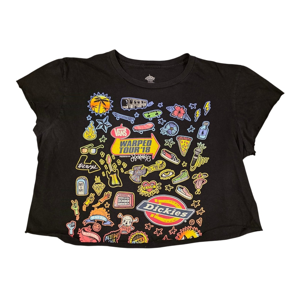 Vans Warped Tour 2018 Dickies Concert T-Shirt Black Cropped Graphic Tee Large